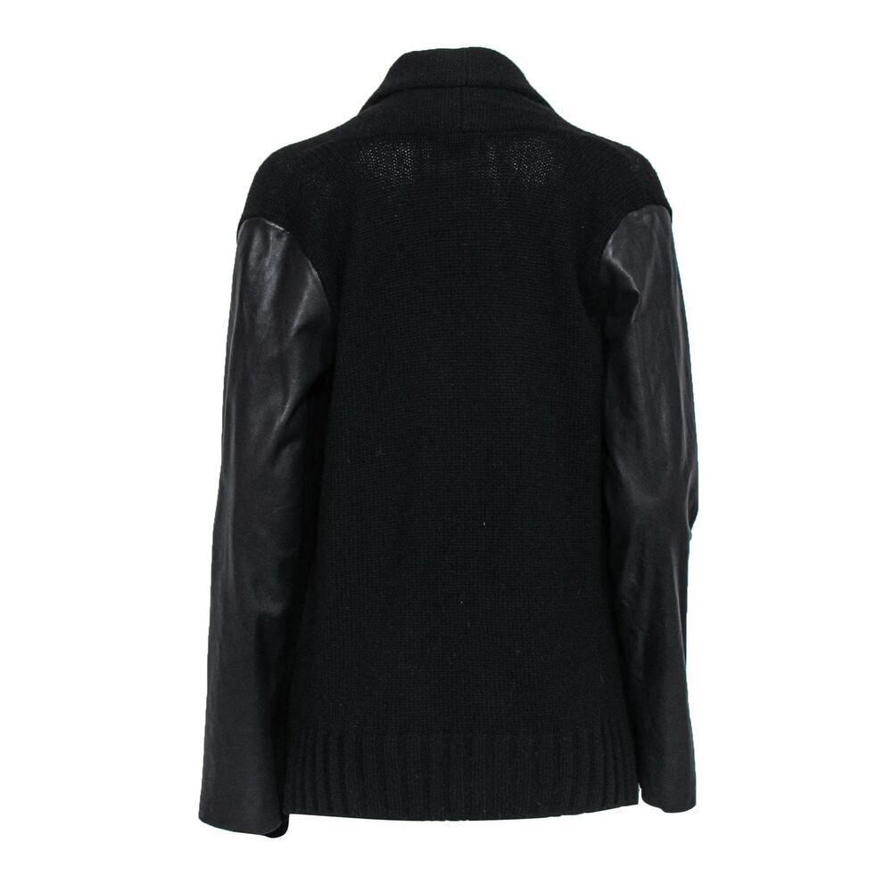 Matty M Black Knit Open Front‎ Jacket with Faux Leather Sleeves
